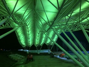 The northern lights inspired structure is made of polytetrafluoroethylene (PTFE) fibreglass membrane with a steel supporting structure, a lightweight, cost-effective solution.