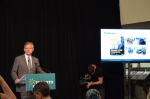 At a press conference on June 18, Toronto Hydro’s president Anthony Haines discussed the Independent Review Panel’s report on the company’s response to the December 2013 ice storm. Photo courtesy Tanya Bruckmueller
