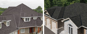 IKO Cambridge IR in Charcoal Grey (left) and IKO Dynasty in Pacific Rim.