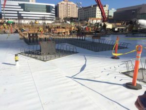 A waterproofing membrane installed at the Golden 1 Center in Sacramento. Photo courtesy GCP Applied Technologies