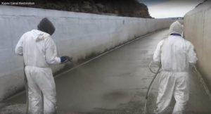 Figure 3: Xypex Concentrate crystalline waterproofing can be applied as a cementitious slurry by brush or specialized spray gun.