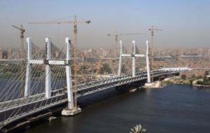 Figure 6: The concrete towers of the Rod el Farag Axis Bridge in Cairo, Egypt, which support 160 steel cables, were protected from the harsh riverine environment with a protective coating of Xypex Concentrate crystalline waterproofing.
