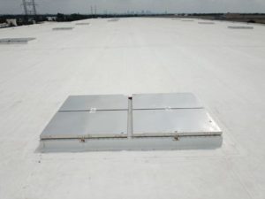 Dick Cold Storage in Columbus, Ohio, includes 18 smoke vents spread out across 10637 m2 (114,500 sf). The number of smoke vents required is determined by local building and fire codes and the type of commercial structure.