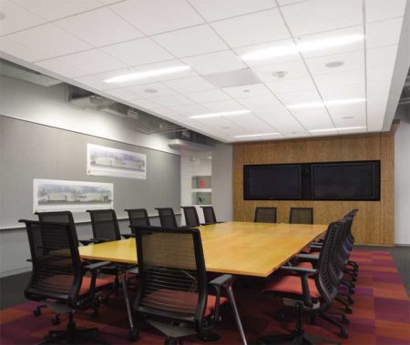 Acoustical ceilings in closed spaces should limit the transmission of sound between adjacent spaces, especially when the spaces share a common plenum. Photos courtesy Armstrong Ceiling & Wall Solutions