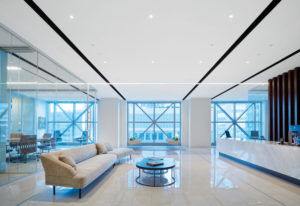 Finished ACOUSTIBuilt ceilings offer a smooth, monolithic, drywall-like visual. Photos courtesy Armstrong Ceiling Solutions