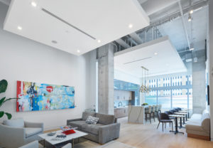 Nearly 186 m2 (2000 sf) of ACOUSTIBuilt ceilings are installed throughout the Spina O’Rourke exposed structure space.