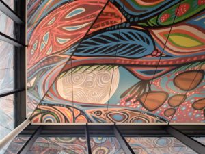 The City Room at the rooftop level features artwork by Anishinaabe/Winnipeg artist Jackie Traverse.
