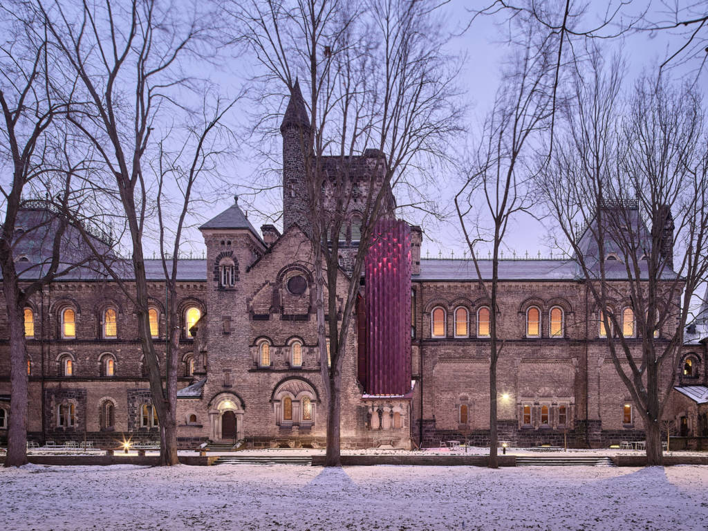 The custom copper fabrication at the University College in Toronto, Ontario.